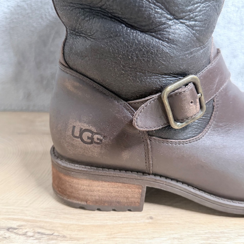 UGG Simmens Shearling Lined Boots Size 9.5 Brown Buckle Moto Cozy Winter - Picture 8 of 13